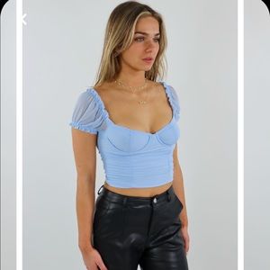 (Gray) Ruched Crop top short sleeve